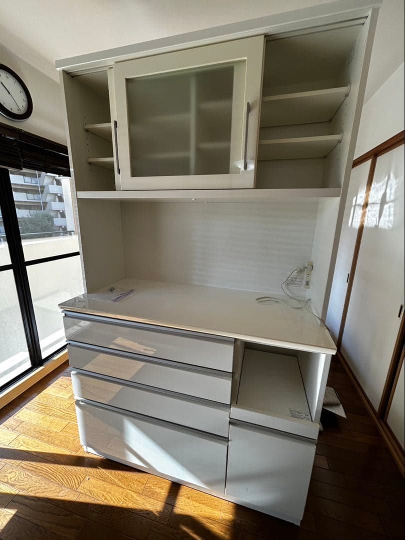 ホワイト 食器棚 ガラス扉 収納　直接取引き限定