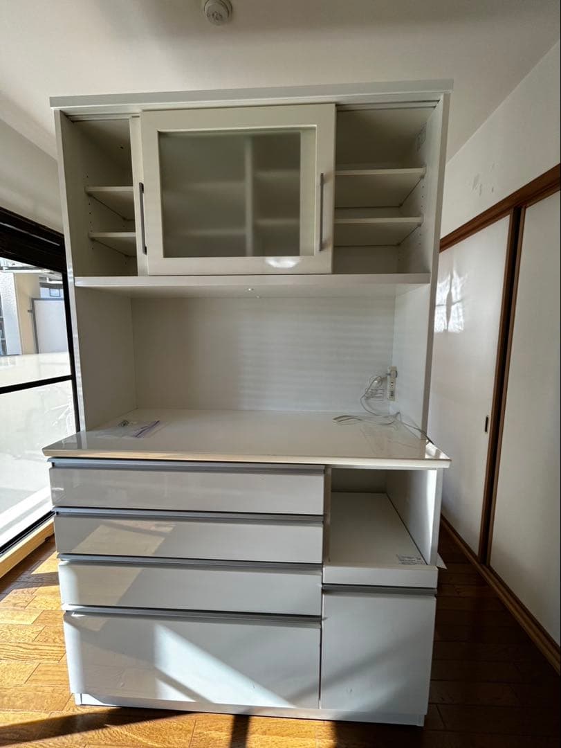 ホワイト 食器棚 ガラス扉 収納　直接取引き限定