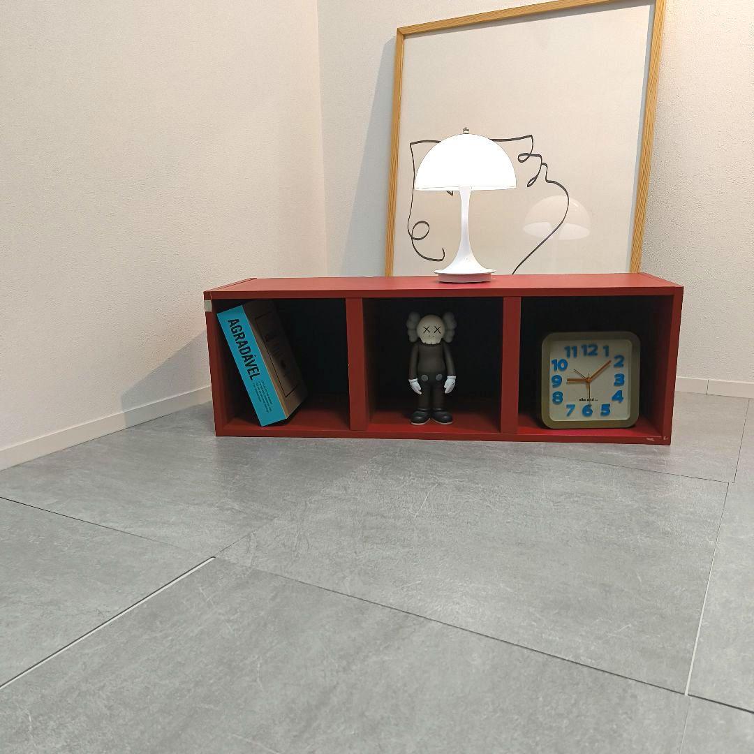 レトロポップ　木製　3段　赤　紺　ミッドセンチュリー　ミニ　バイカラー