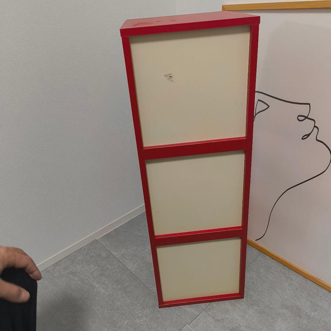 レトロポップ　木製　3段　赤　紺　ミッドセンチュリー　ミニ　バイカラー