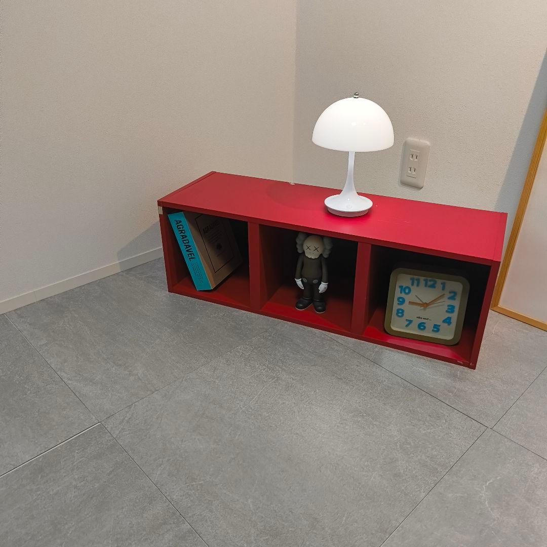 レトロポップ　木製　3段　赤　紺　ミッドセンチュリー　ミニ　バイカラー