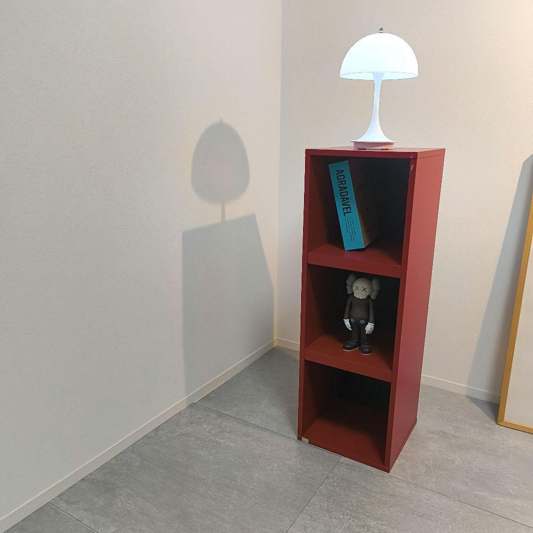 レトロポップ　木製　3段　赤　紺　ミッドセンチュリー　ミニ　バイカラー