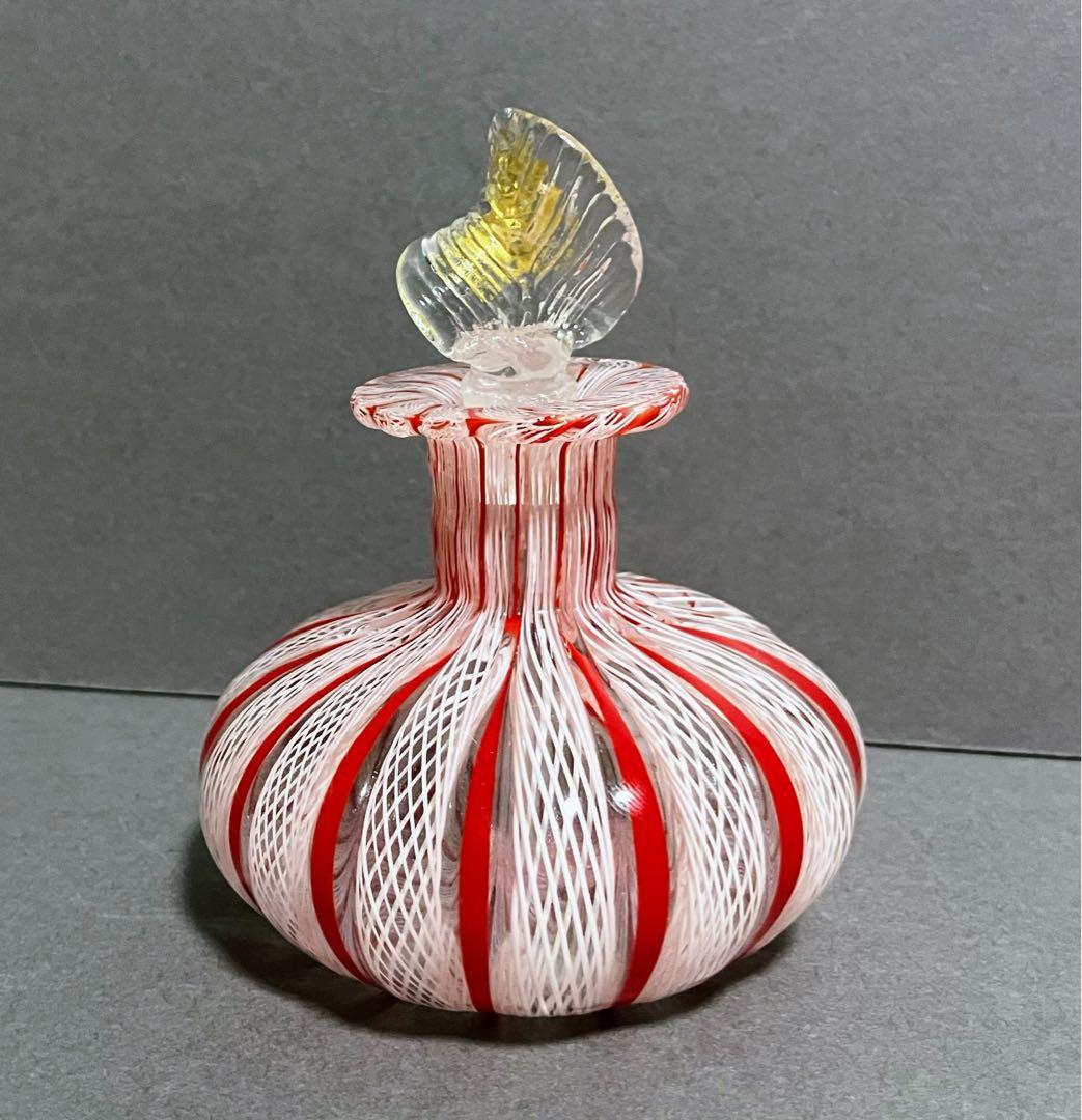 ムラーノ 香水瓶 パフュームボトル 紅白 レース柄 イタリア