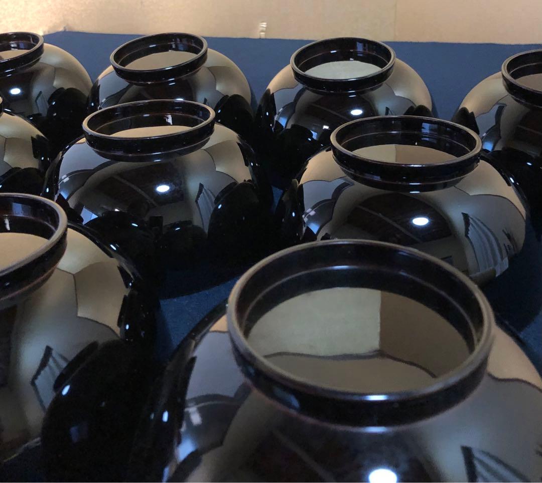 割引❗️《R》日の出椀5客 鶴波蒔絵 吸物椀 木製漆器 時代 251218か1