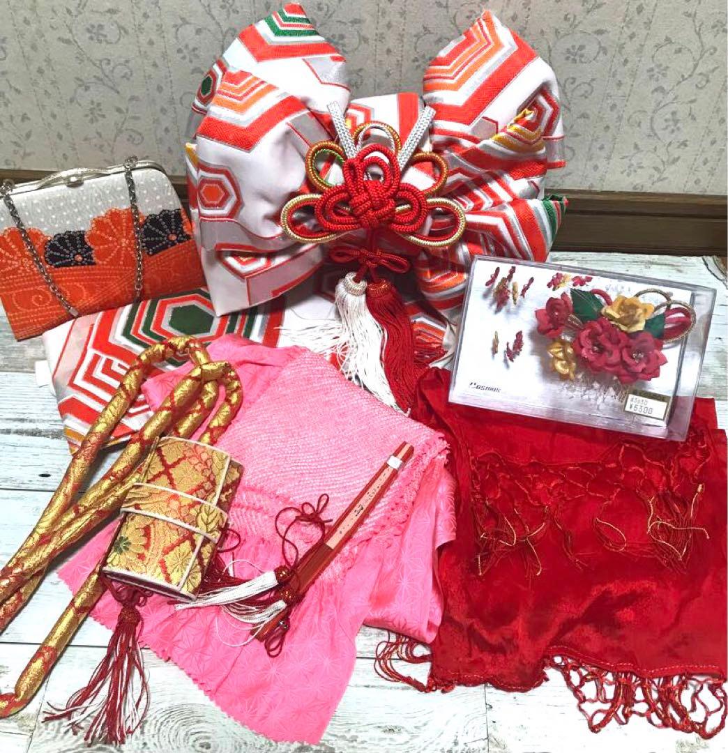 七五三 3歳　5歳　女の子着物 フルセット 正絹　可愛い古典❤️