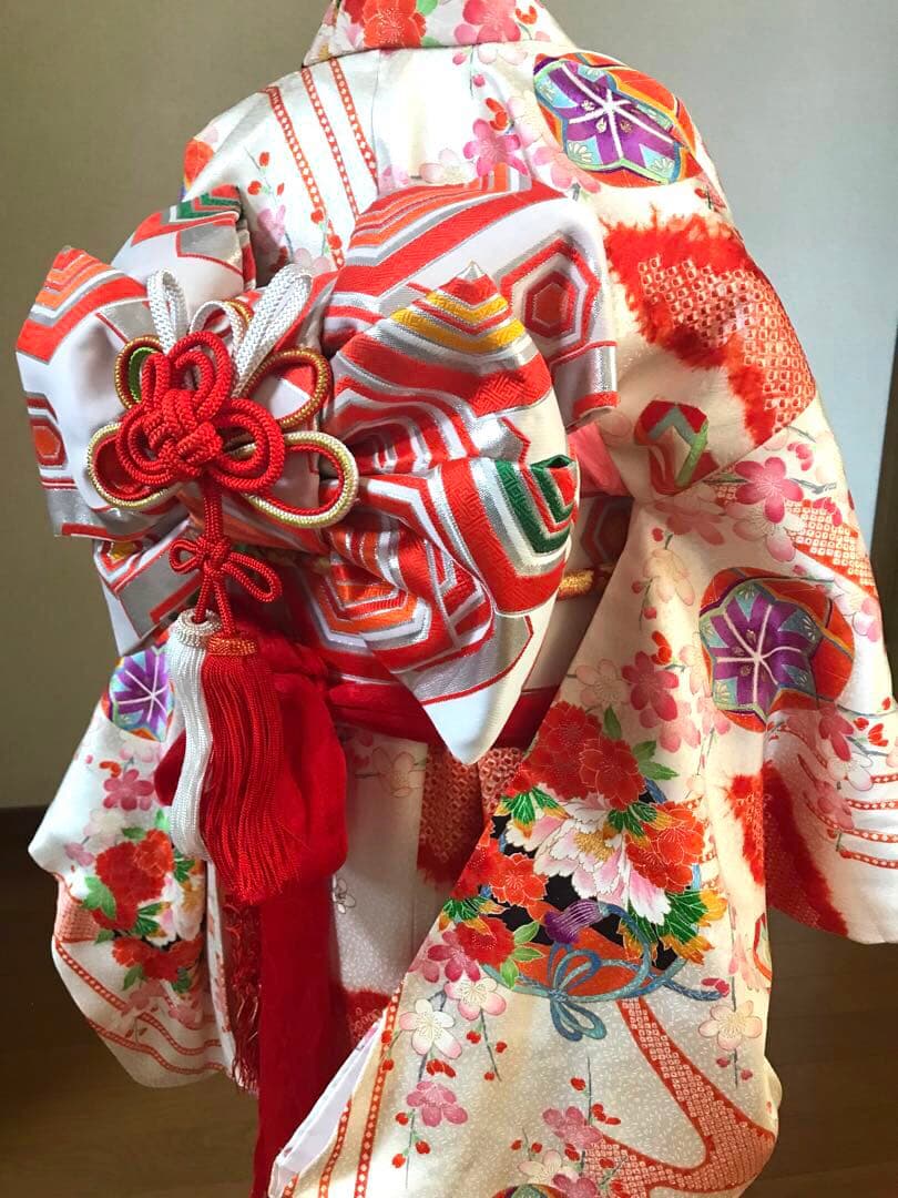 七五三 3歳　5歳　女の子着物 フルセット 正絹　可愛い古典❤️