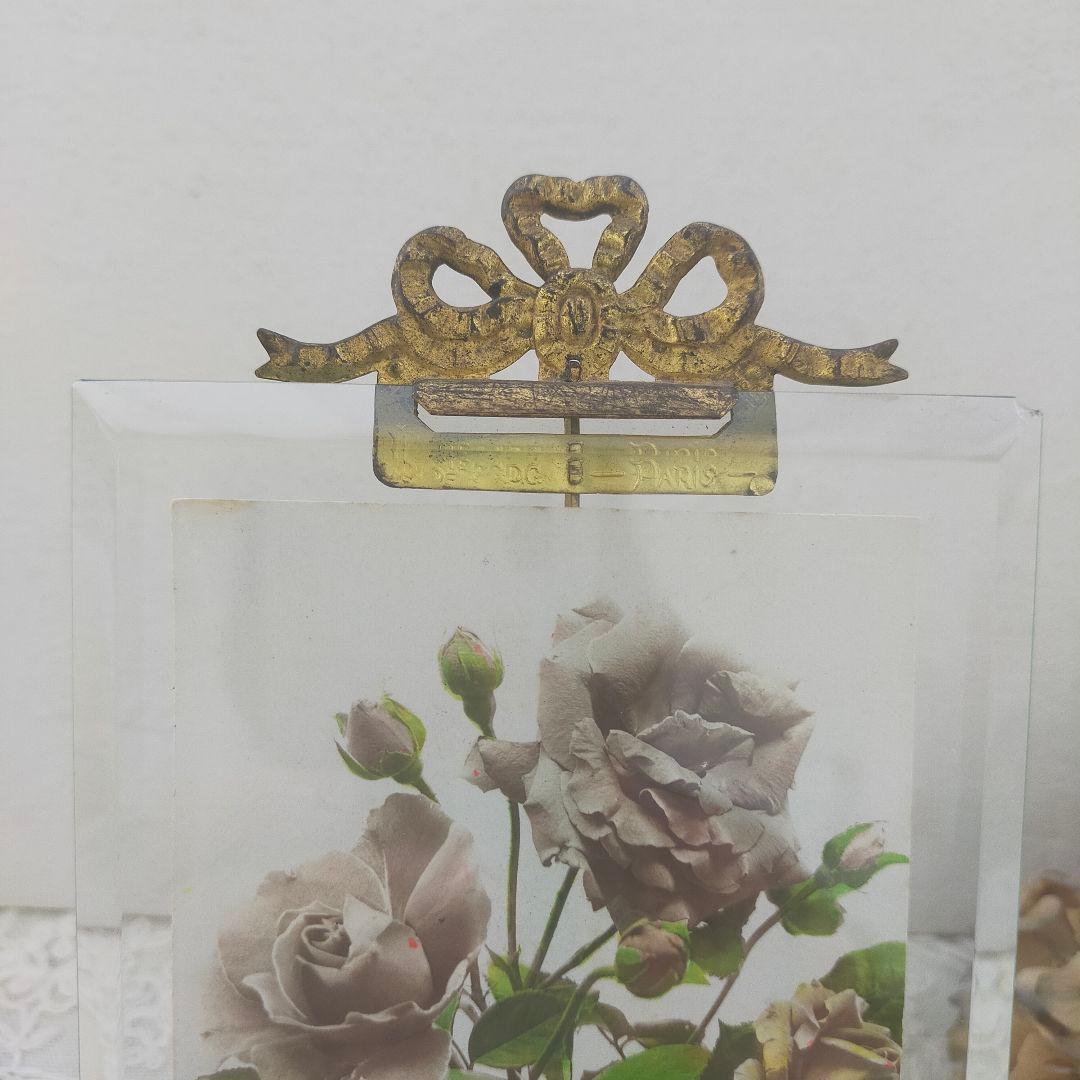 フランス ガラスのフォトフレーム リボン　アンティーク 　ヴィンテージ