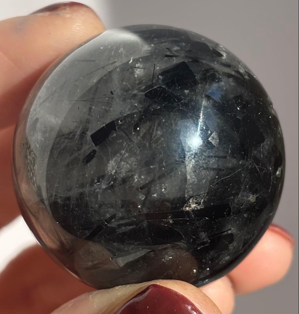 《高密度内包✰》ブラックトルマリンインクォーツ　スフィア　丸玉