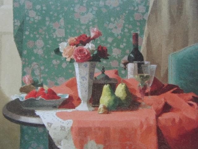 中村清治、【バラのある卓上静物】、希少な大判額装用画集より、美品