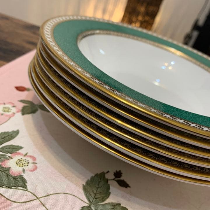 希少　ウェッジウッド ユーランダー　パウダー　グリーン　20cmスーププレート