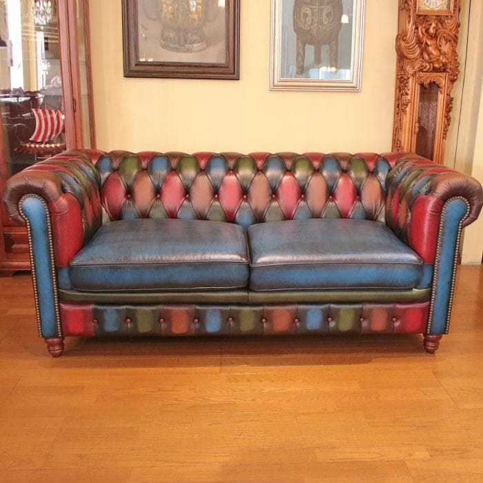 チェスターフィールド ソファ 3人掛け パッチワーク風デザイン 358-033