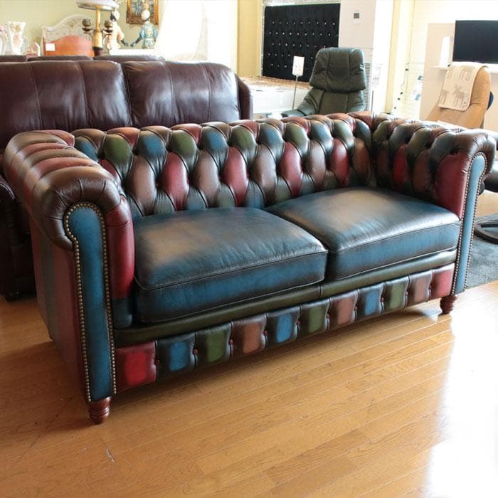 チェスターフィールド ソファ 3人掛け パッチワーク風デザイン 358-033