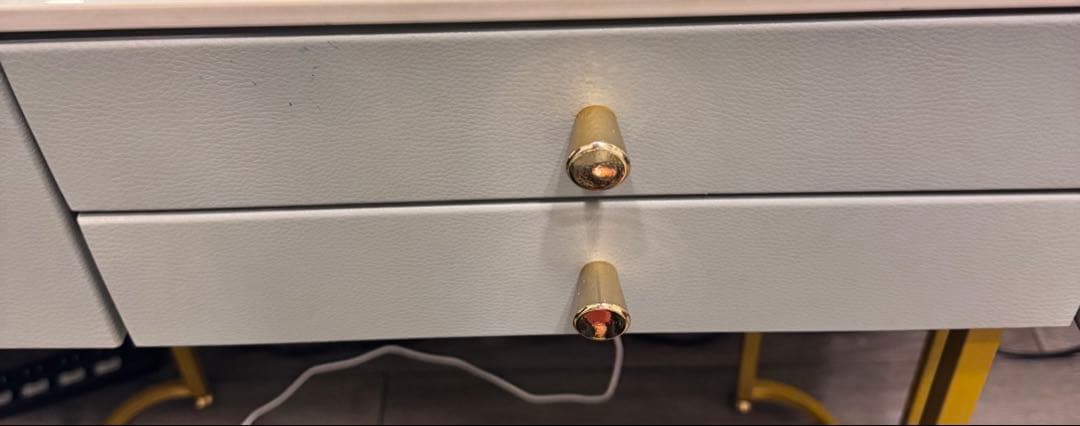 化粧デスク + 椅子/鏡 セット グレー/白マーブル