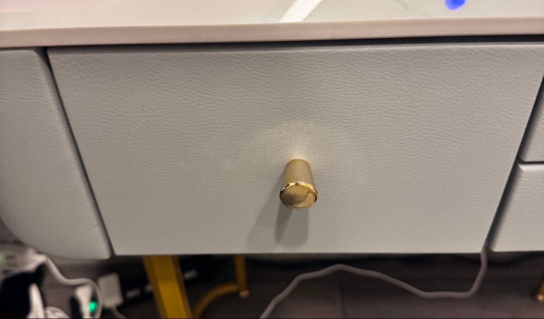 化粧デスク + 椅子/鏡 セット グレー/白マーブル