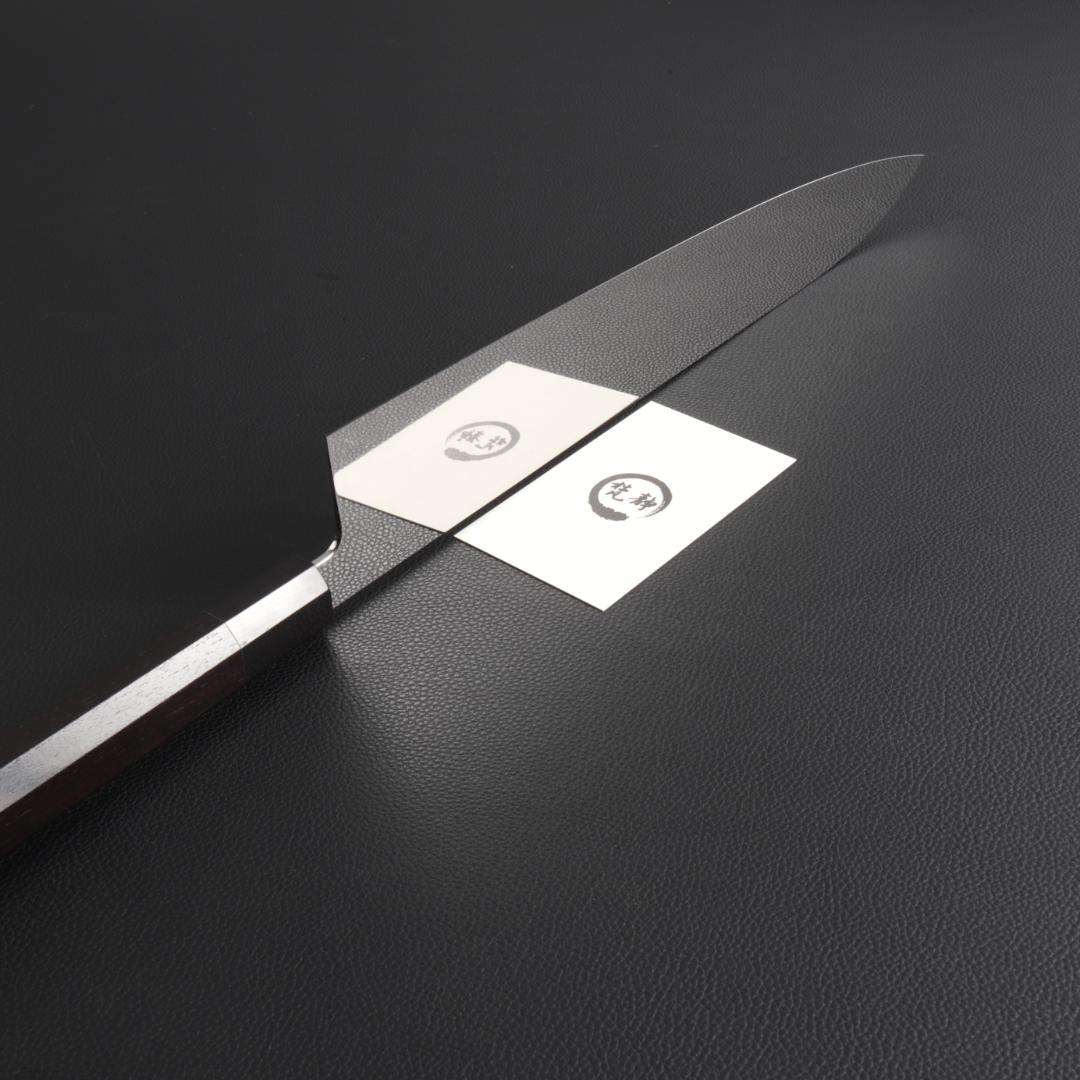 10464 切付型牛刀 尺寸 両刃 鏡面仕上げ 刺身包丁 黒檀黒水牛角八角柄