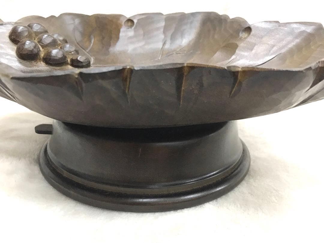 希少リュージュ葡萄木彫り回転式オルゴールフルーツスタンド高級ヴィンテージレア彫刻