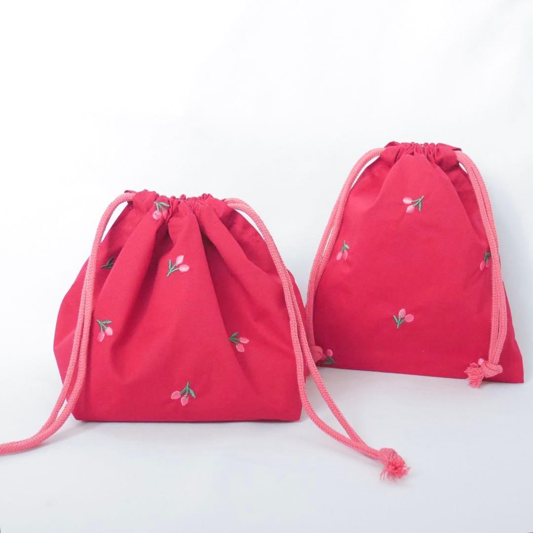 ラスト1【入園準備グッズ】 さくらんぼ刺繍柄×フリル5点セット - メルカリ