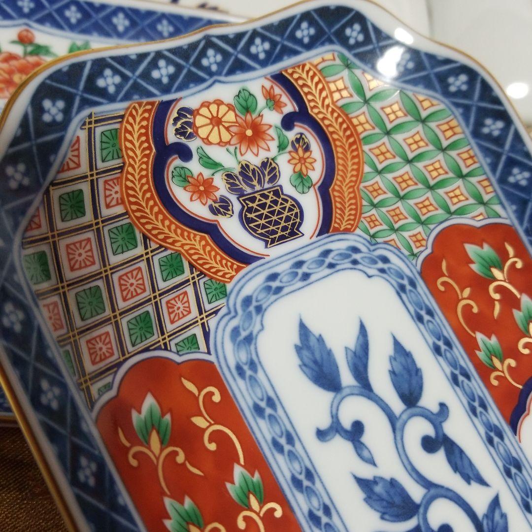 未使用】 ◇ 有田焼 ◇ 明宝窯 染付間取花文 金彩古伊万里 八角長皿揃