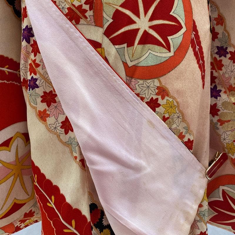 510ag47◎七五三 七歳 女児 アンティーク着物&袋帯 レトロ 総柄 赤◎
