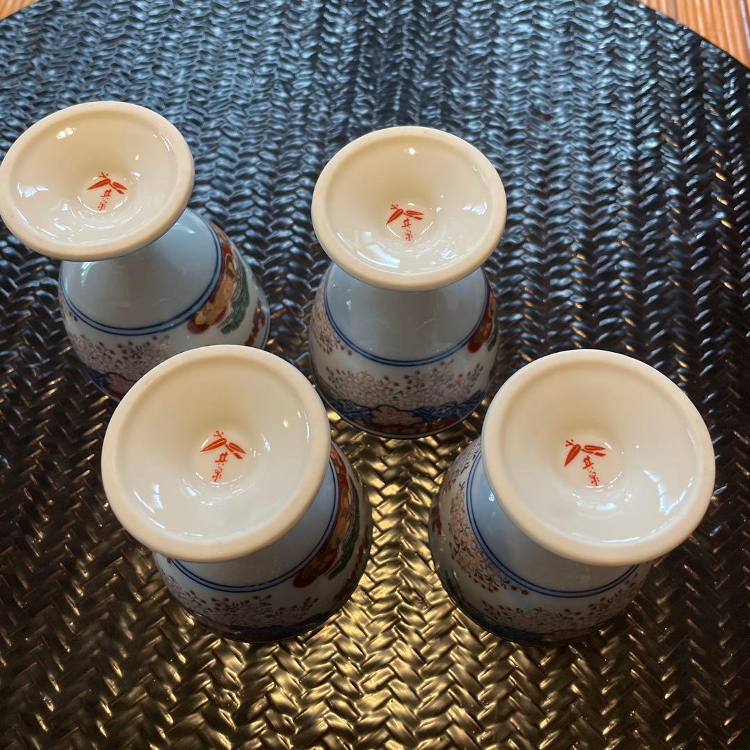 有田焼 明治香蘭社意匠 賞美堂本店 其泉 春秋文 ゴブレット4客セット　豪華