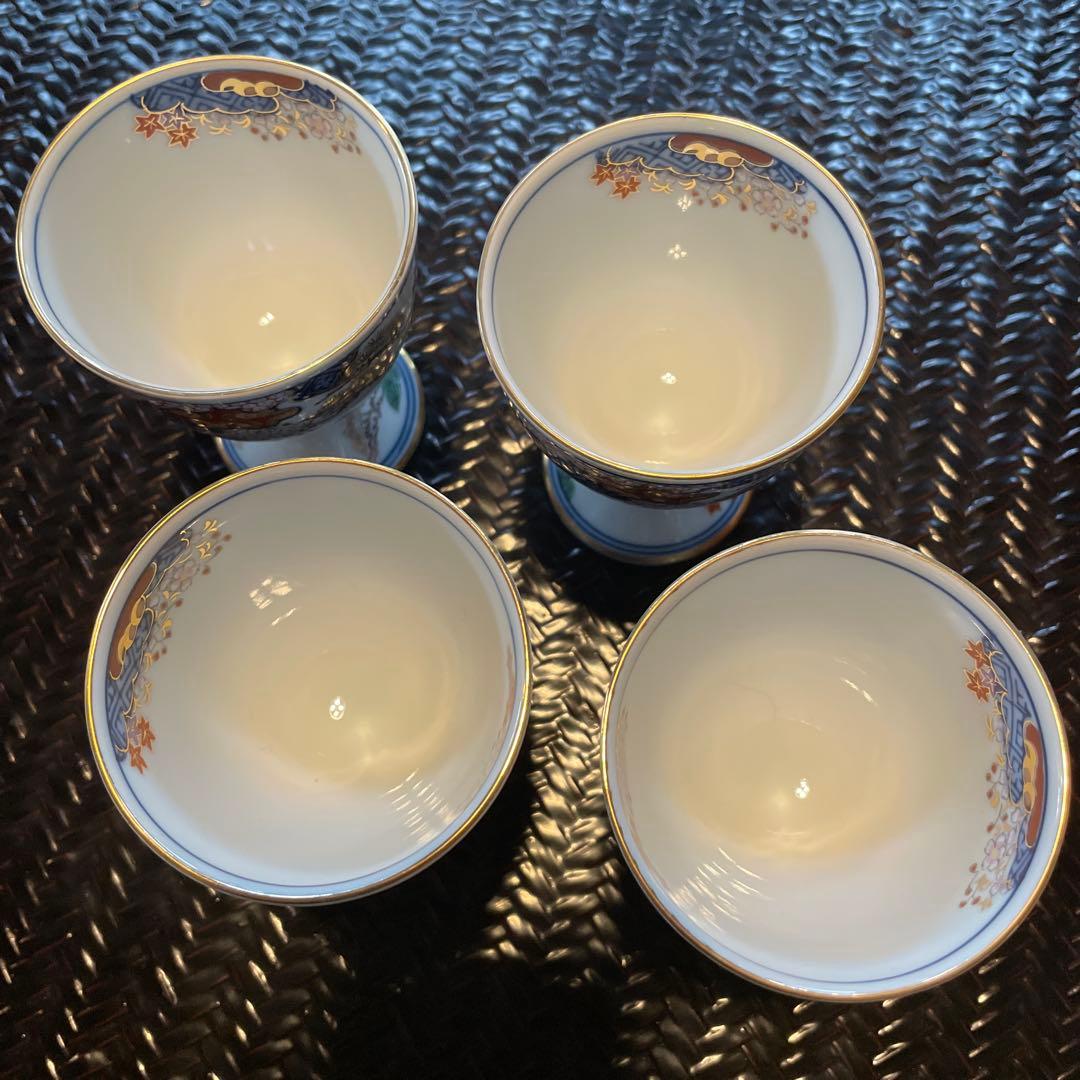 有田焼 明治香蘭社意匠 賞美堂本店 其泉 春秋文 ゴブレット4客セット　豪華