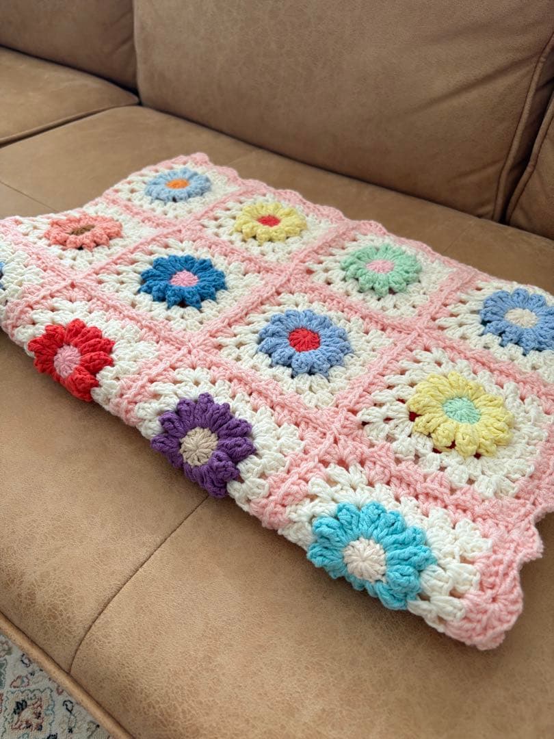 かぎ針編み　花モチーフ　ブランケット