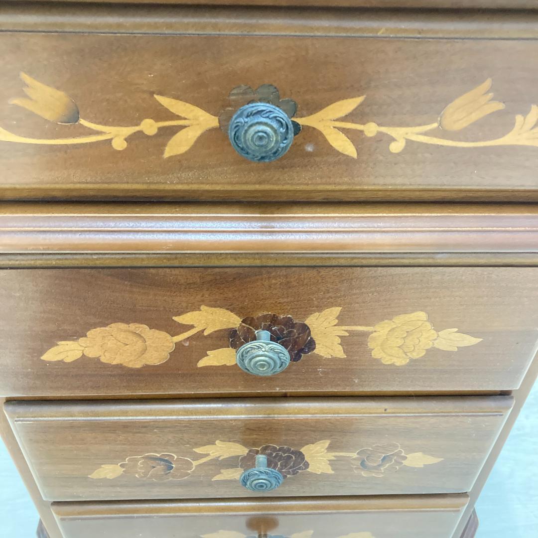 イタリア 象嵌 猫脚 スリム 4段チェスト 電話台 クラシック