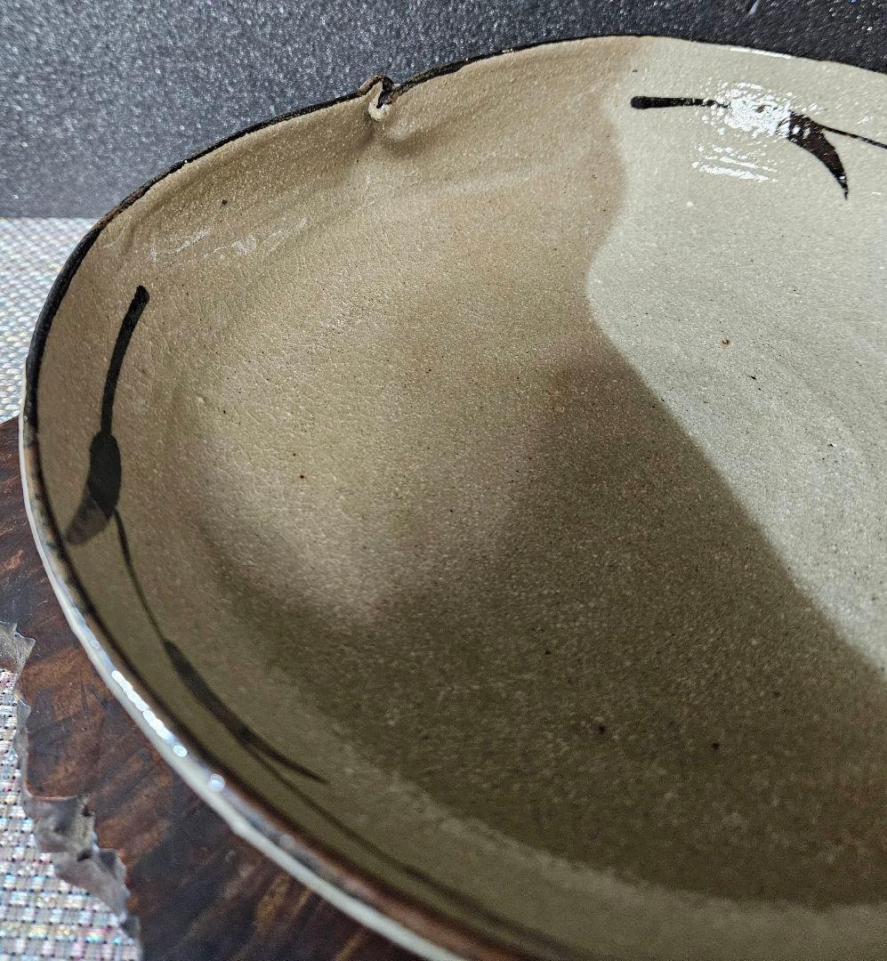 唐津焼 武村利左衛門 作 絵唐津 鉄絵草文様 約24.2cm鉢 菓子鉢 茶道具