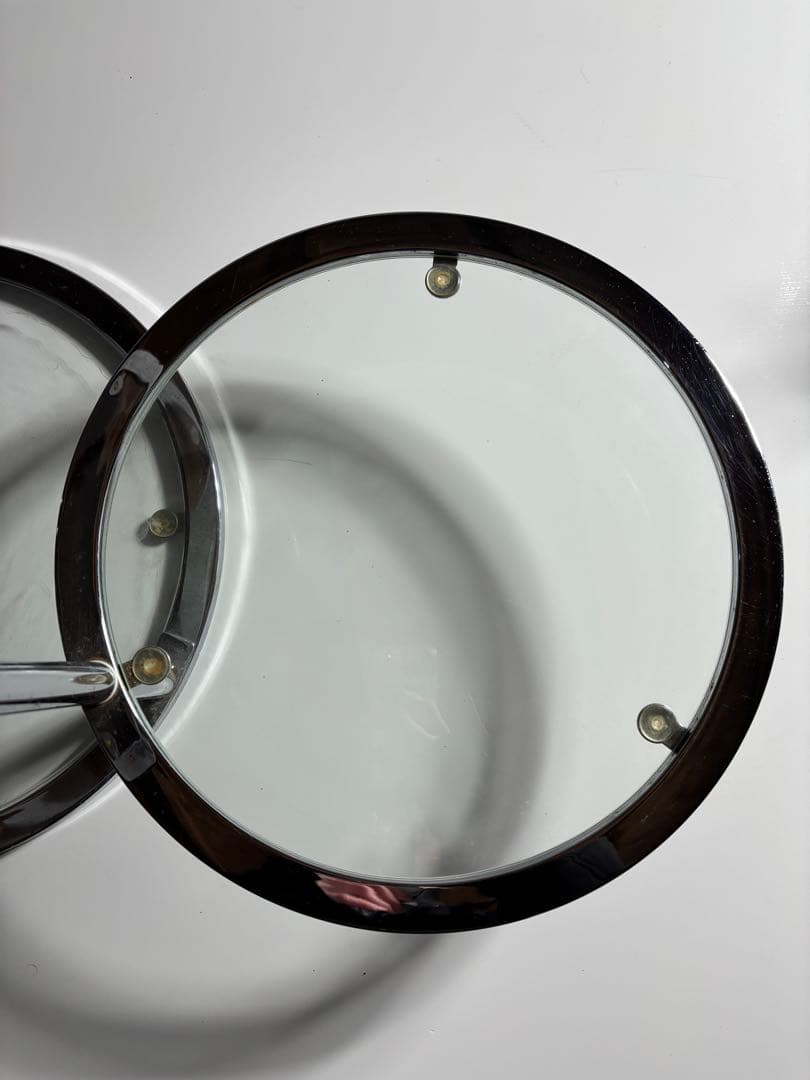 ミッドセンチュリー 4段 ガラスラウンドテーブル 可変式 レトロモダン