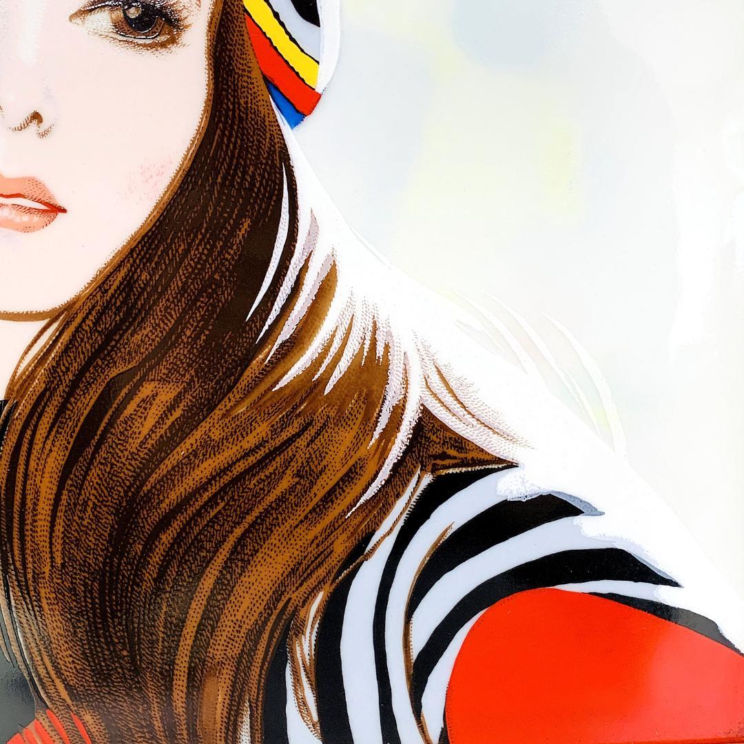 旧家蔵出 真作保証 岩田専太郎 陶板画 落款 美人画 昭和モダン R8SC16