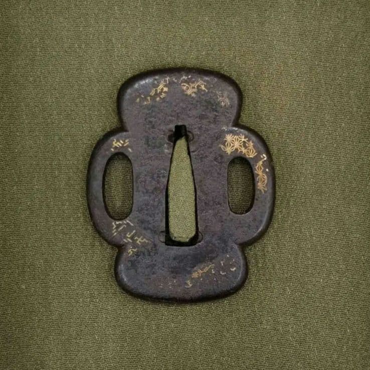 短刀鍔 分銅形 鍔 鐔 象嵌 木瓜 刀装具 時代 日本刀 居合 アンティーク