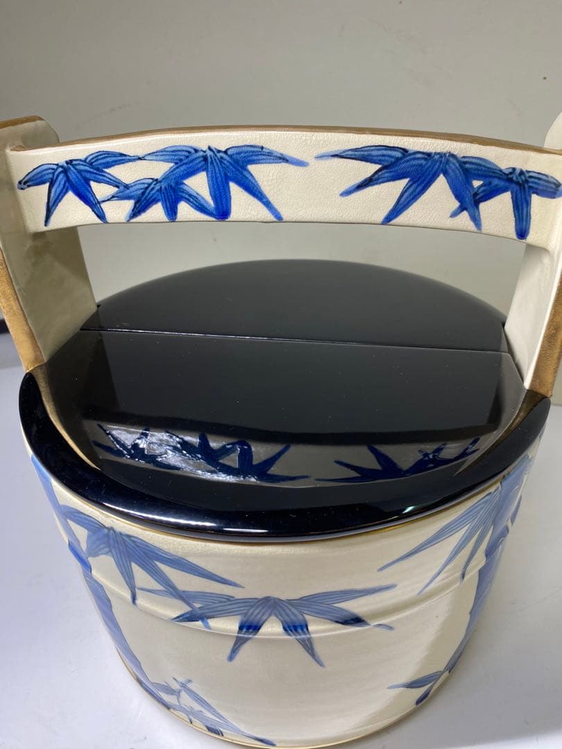 茶道具】玉堂造 色絵竹手桶水指（共箱）塗蓋 表完造