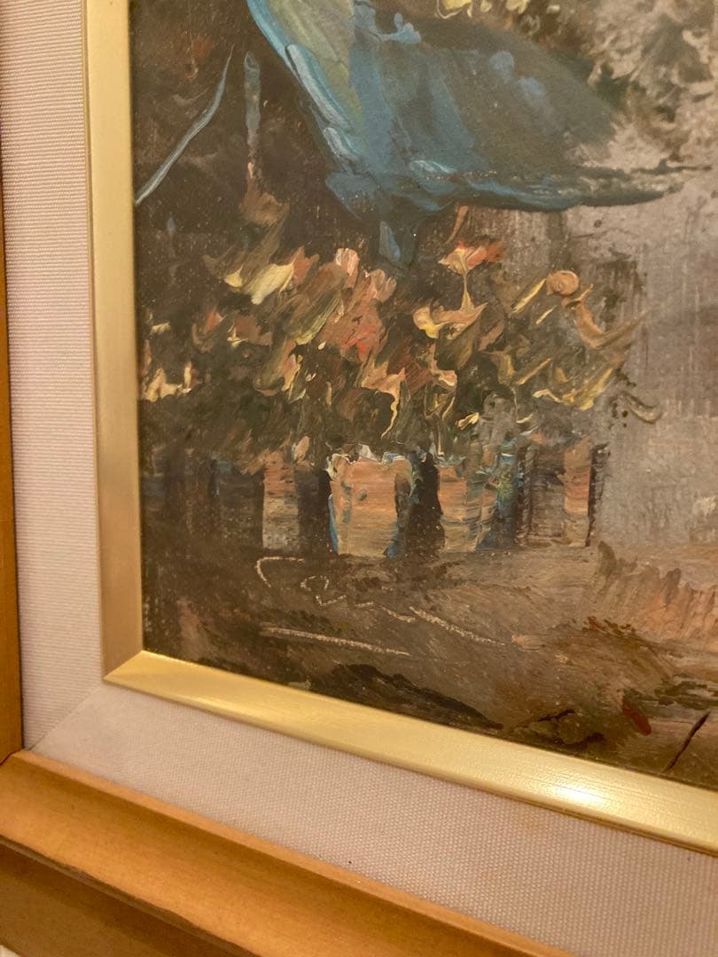 油彩画 街の風景 木製フレーム付きパリー モンマルトルの丘 カーン