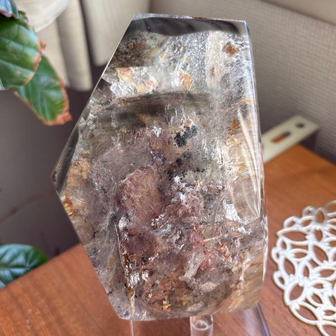 高品質 天然石 水入り流砂 四季ガーデンクォーツ原石置物900g