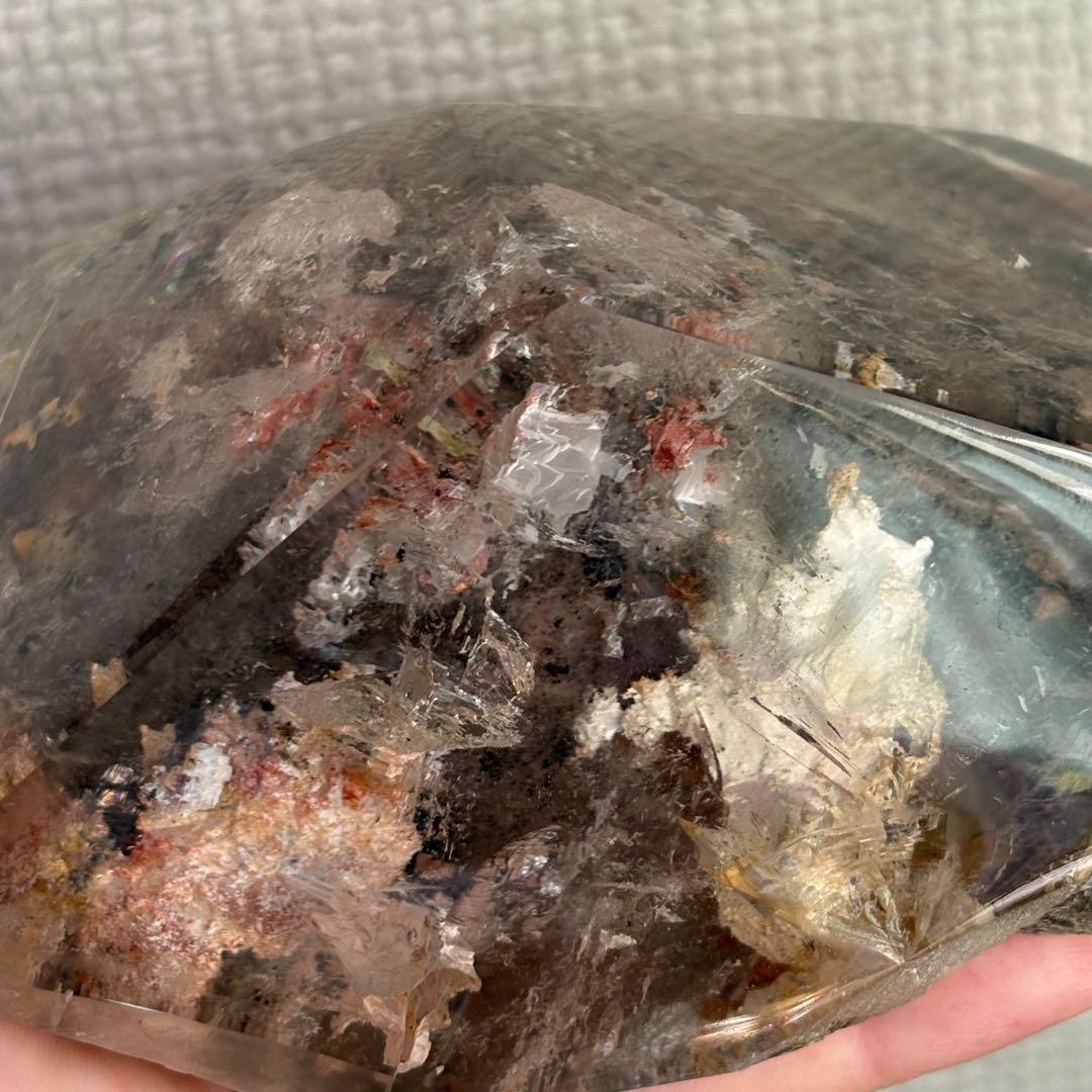 高品質 天然石 水入り流砂 四季ガーデンクォーツ原石置物900g