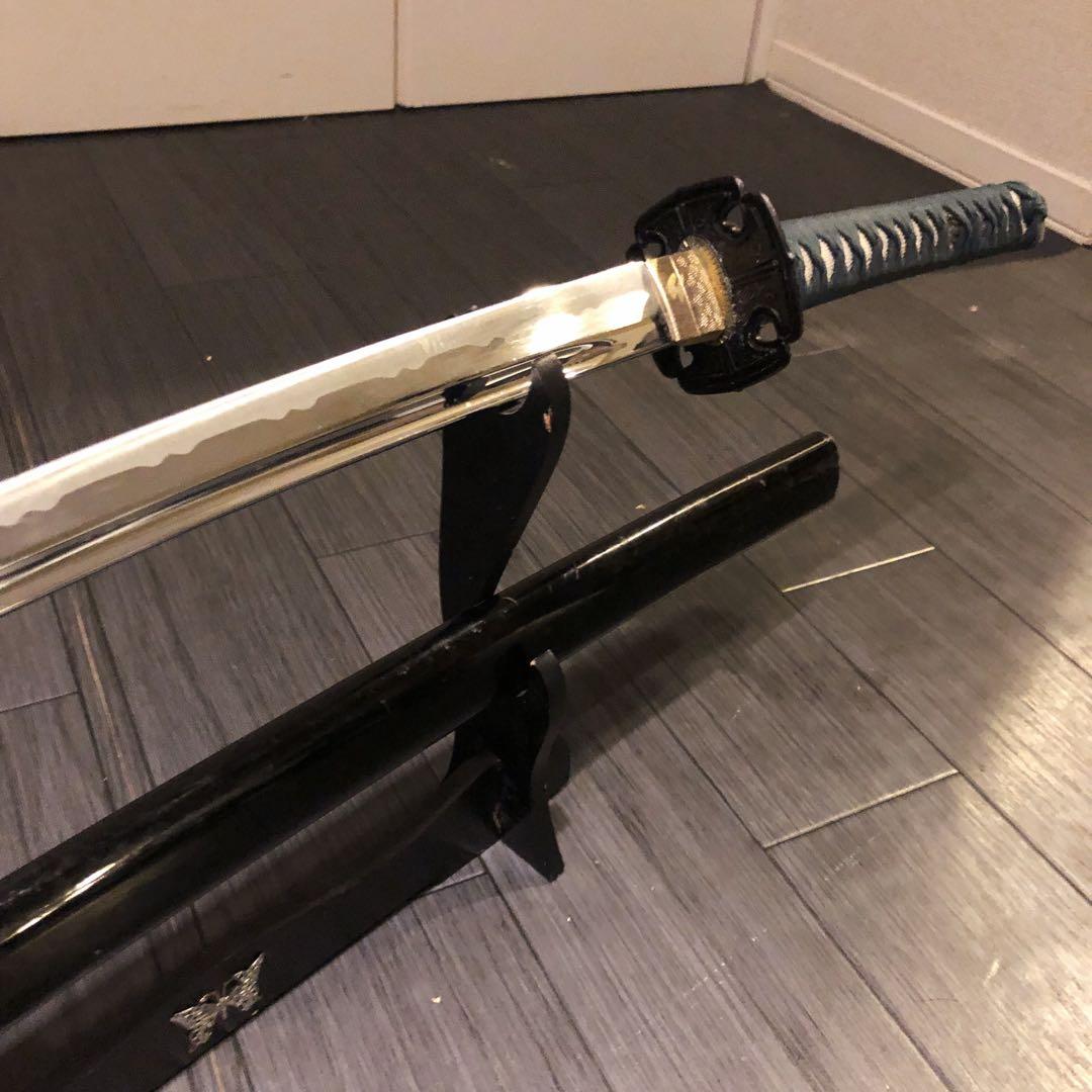 最高級模造刀　高級居合刀　樋入り刀身　青緑拵え　亜合金刀身　名刀