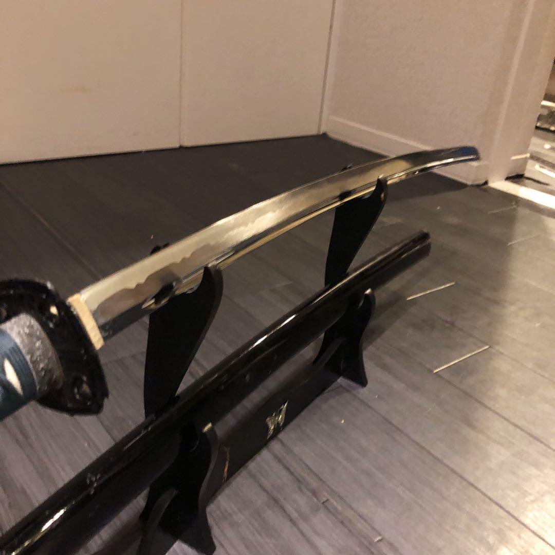 最高級模造刀　高級居合刀　樋入り刀身　青緑拵え　亜合金刀身　名刀