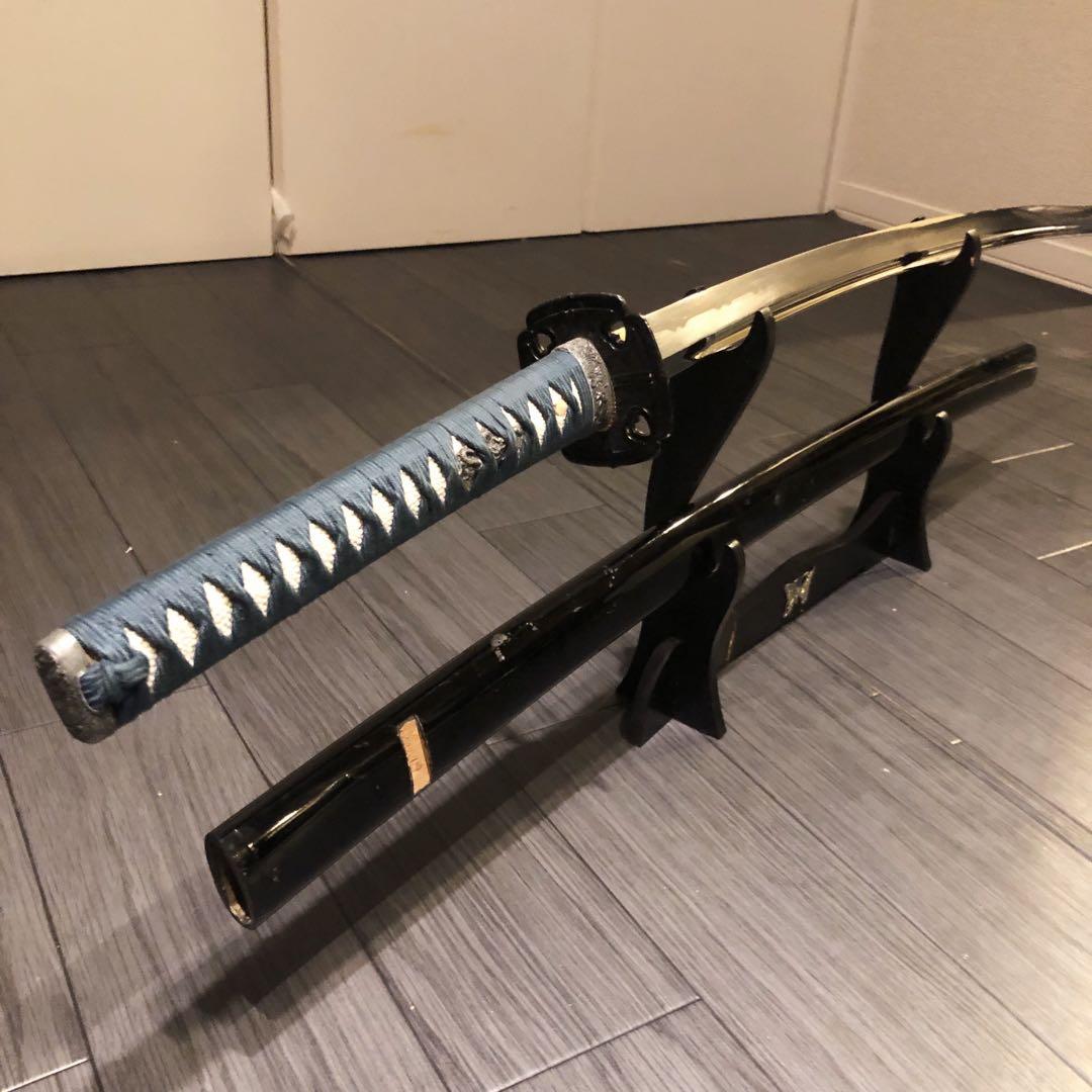 最高級模造刀　高級居合刀　樋入り刀身　青緑拵え　亜合金刀身　名刀