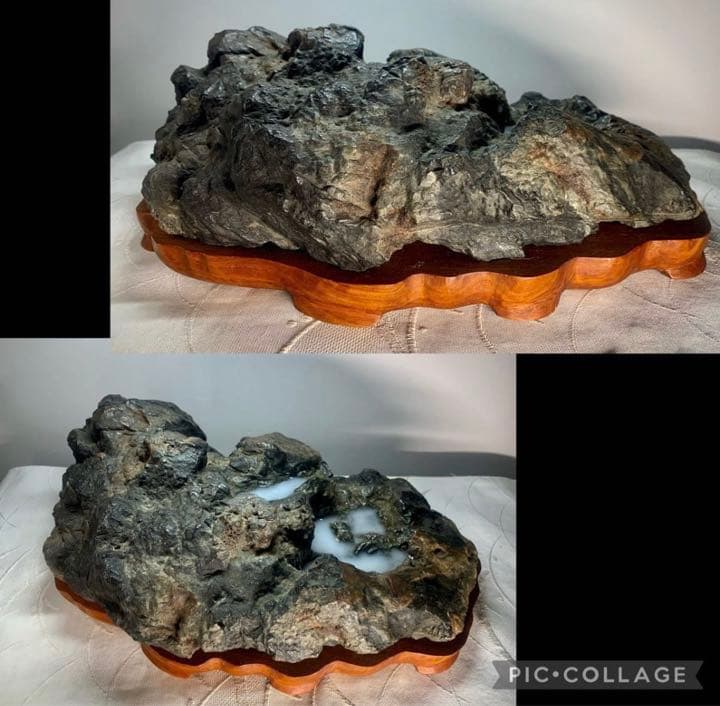 3718 粕川酒絞石 溜まり石12.82kg   入賞歴有水石 盆栽 盆石 置物