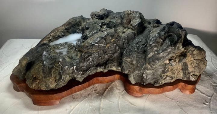 3718 粕川酒絞石 溜まり石12.82kg   入賞歴有水石 盆栽 盆石 置物