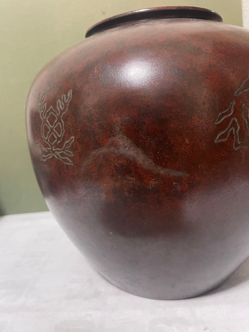 銅製 ブロンズ 花瓶 古銅壺 茶道具 骨董 アンティーク 古美術 刻印あり