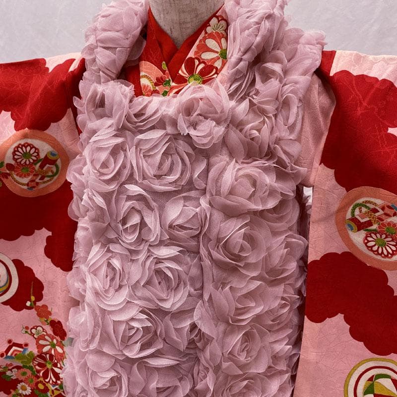 507ag48◎七五三 三歳 女の子 アンティーク着物&長襦袢 ピンク◎