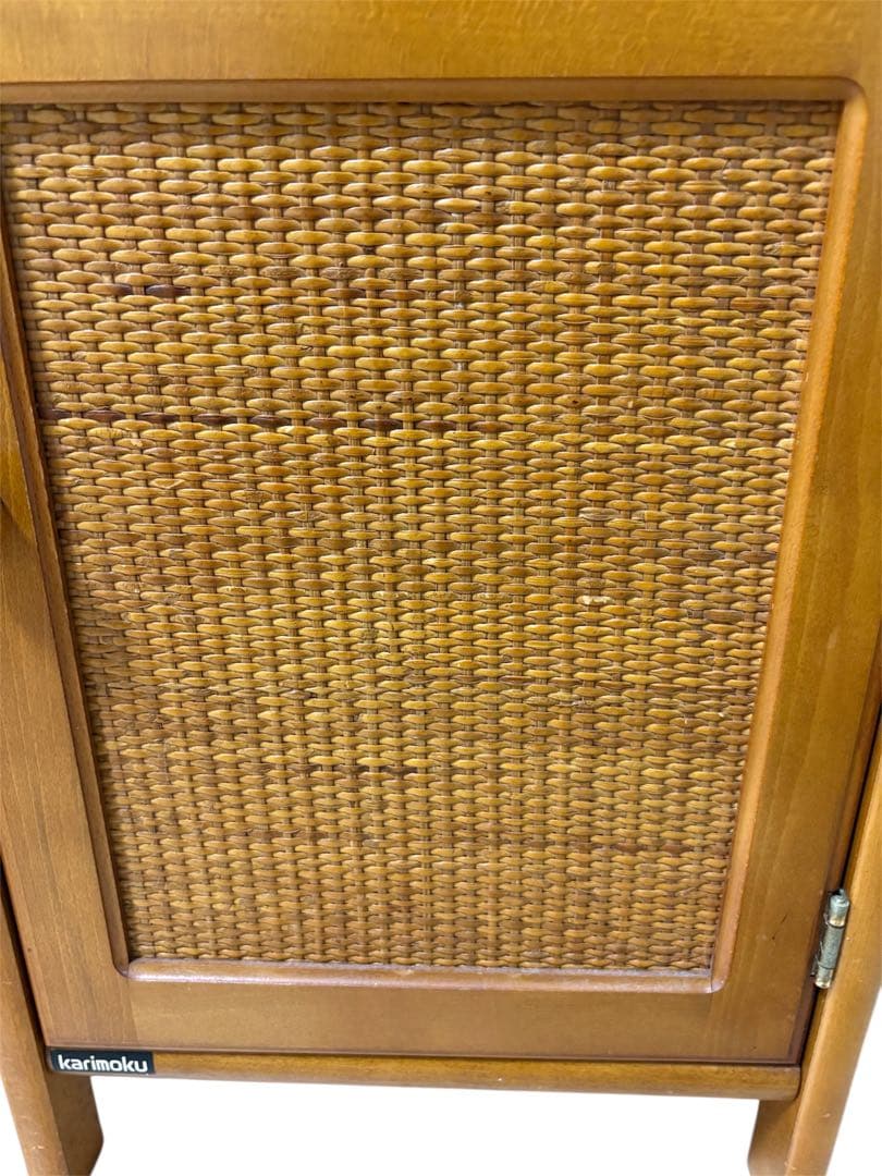 美品 オールドカリモク KARIMOKU 電話台 棚 フリーラック ラタン