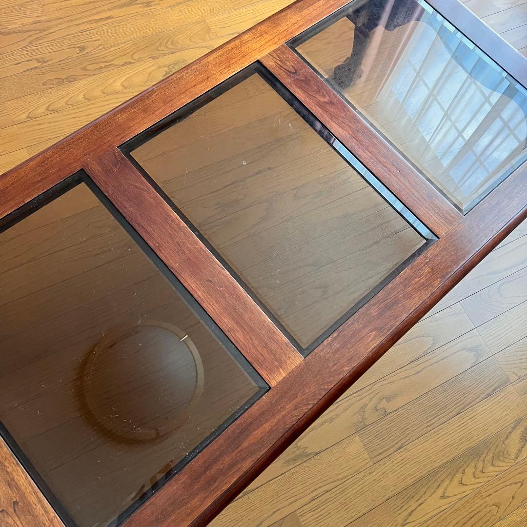 木製座卓 ガラス天板 ダークブラウン アンティークテーブル アメリカ輸入家具
