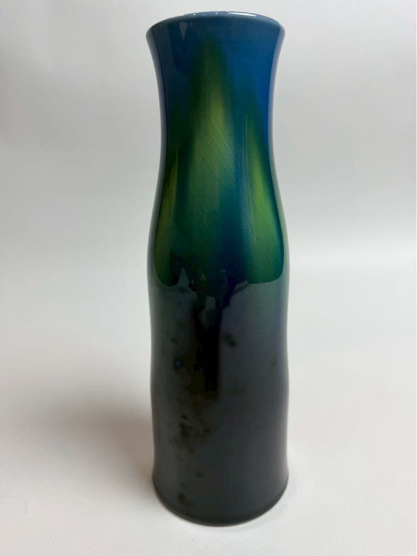 人間国宝三代徳田八十吉作 花入 共箱、陶歴付