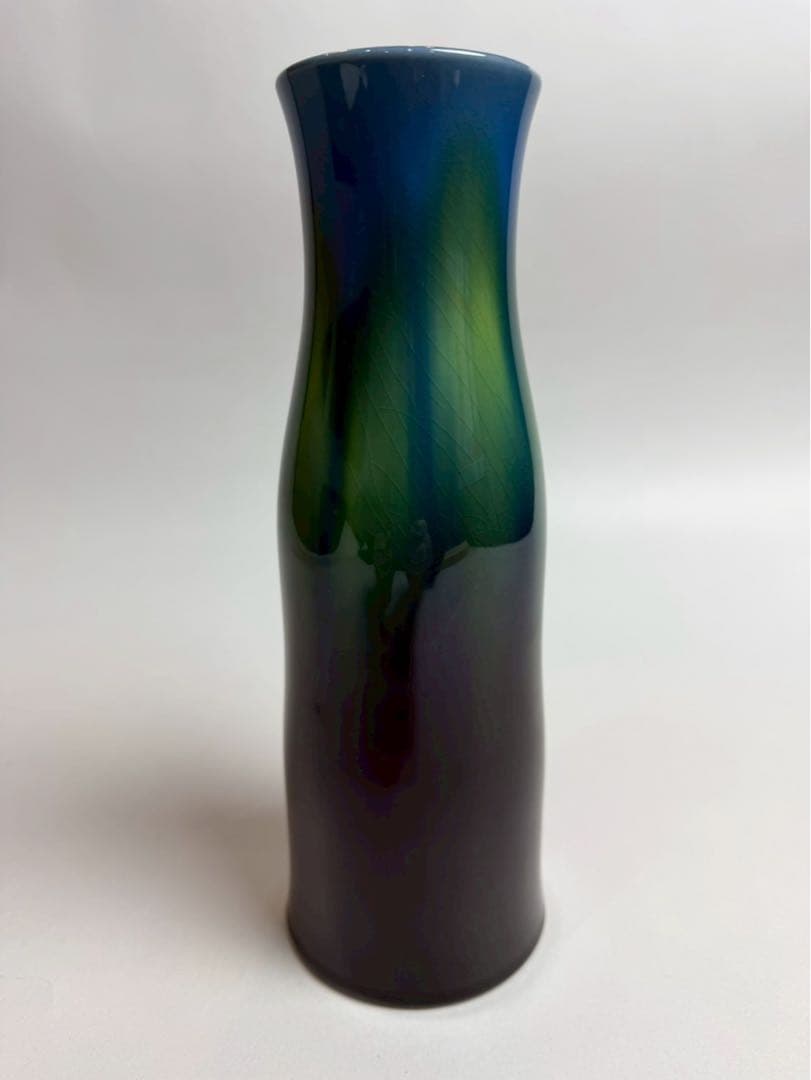 人間国宝三代徳田八十吉作 花入 共箱、陶歴付