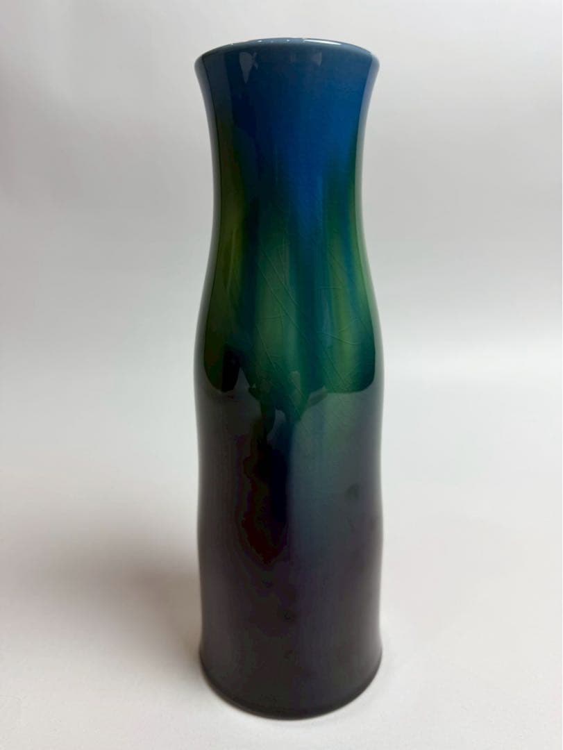 人間国宝三代徳田八十吉作 花入 共箱、陶歴付