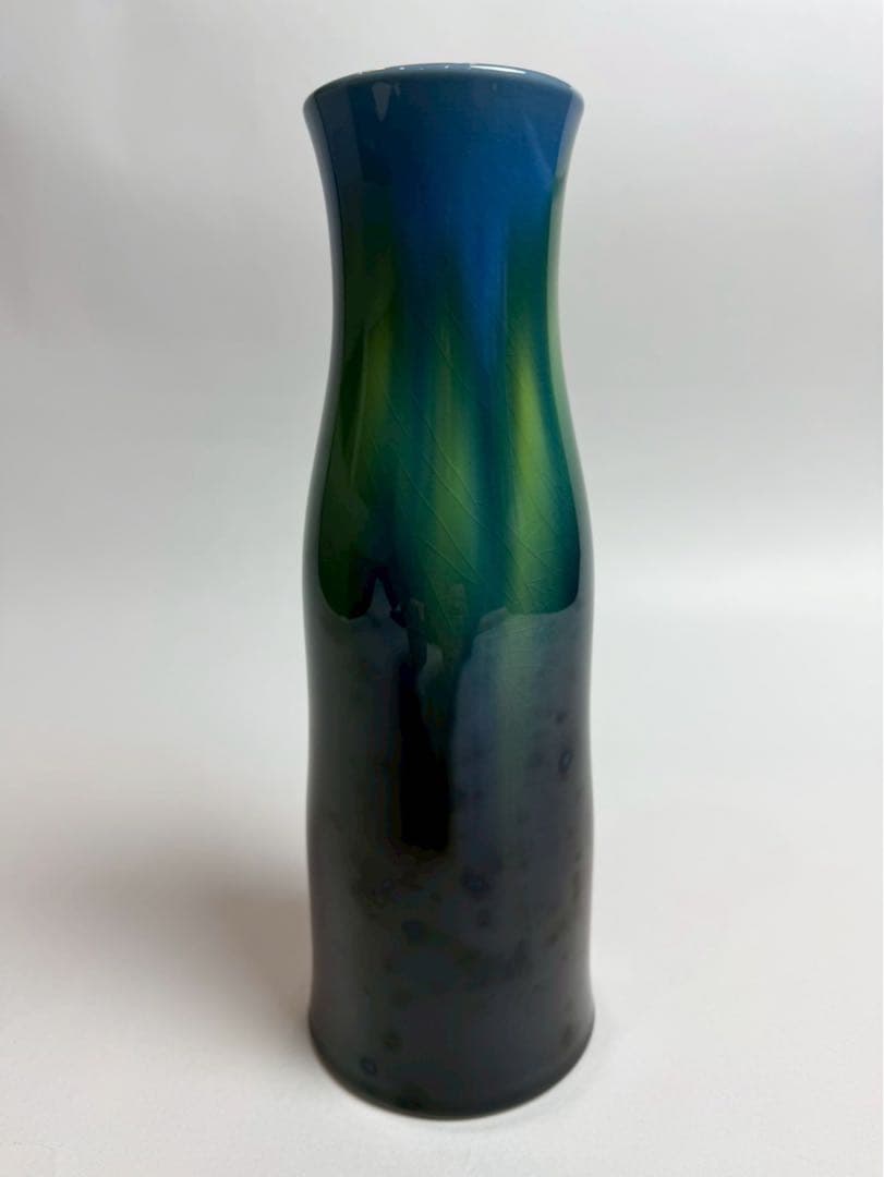 人間国宝三代徳田八十吉作 花入 共箱、陶歴付