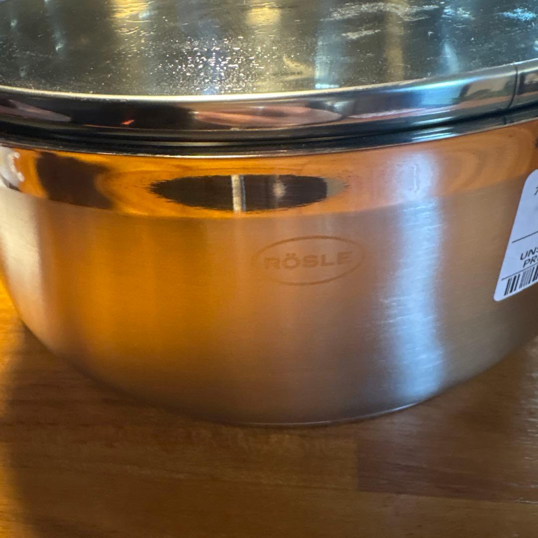 新品RÖSLE ステンレススチール 両手鍋 蓋付き