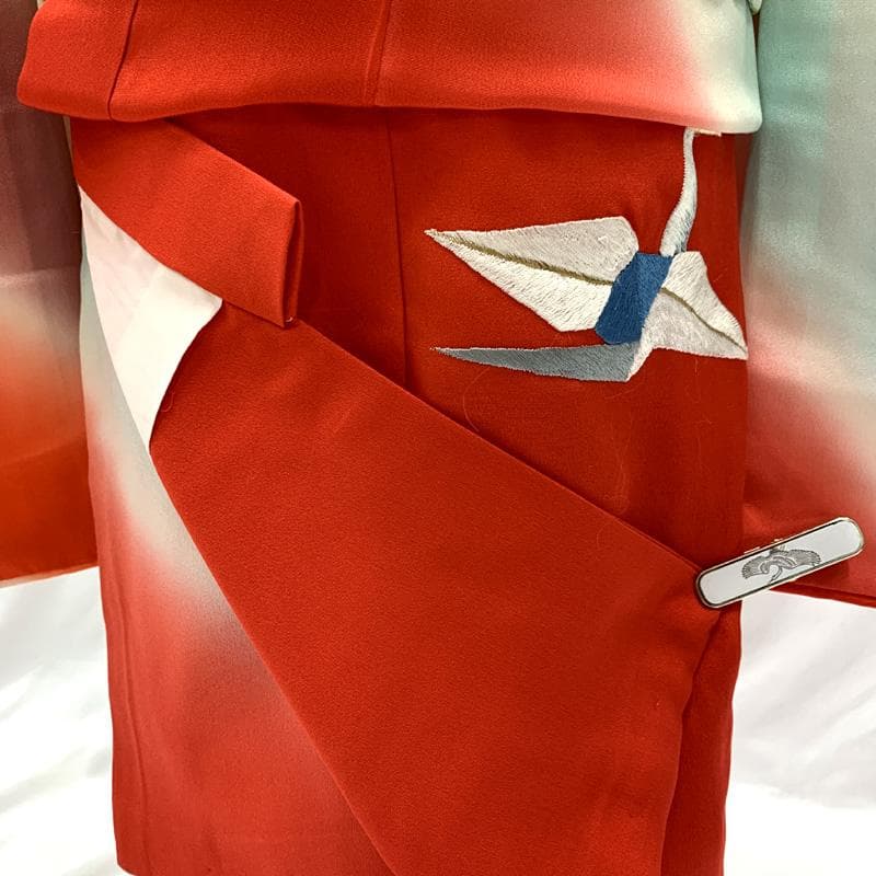 510ag33□七五三 三歳 女児 着物&被布ワンピース&長襦袢 折鶴□美品